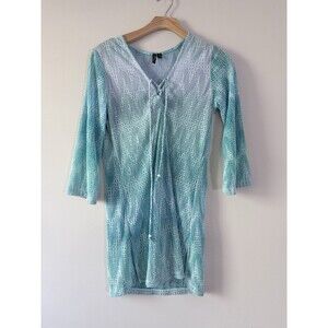 Portocruz Swimsuit cover-up. Size S  Blue/Green/White long sleeve with hood CUTE